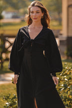 Velvet Sky Long Sleeve Linen Midi Dress