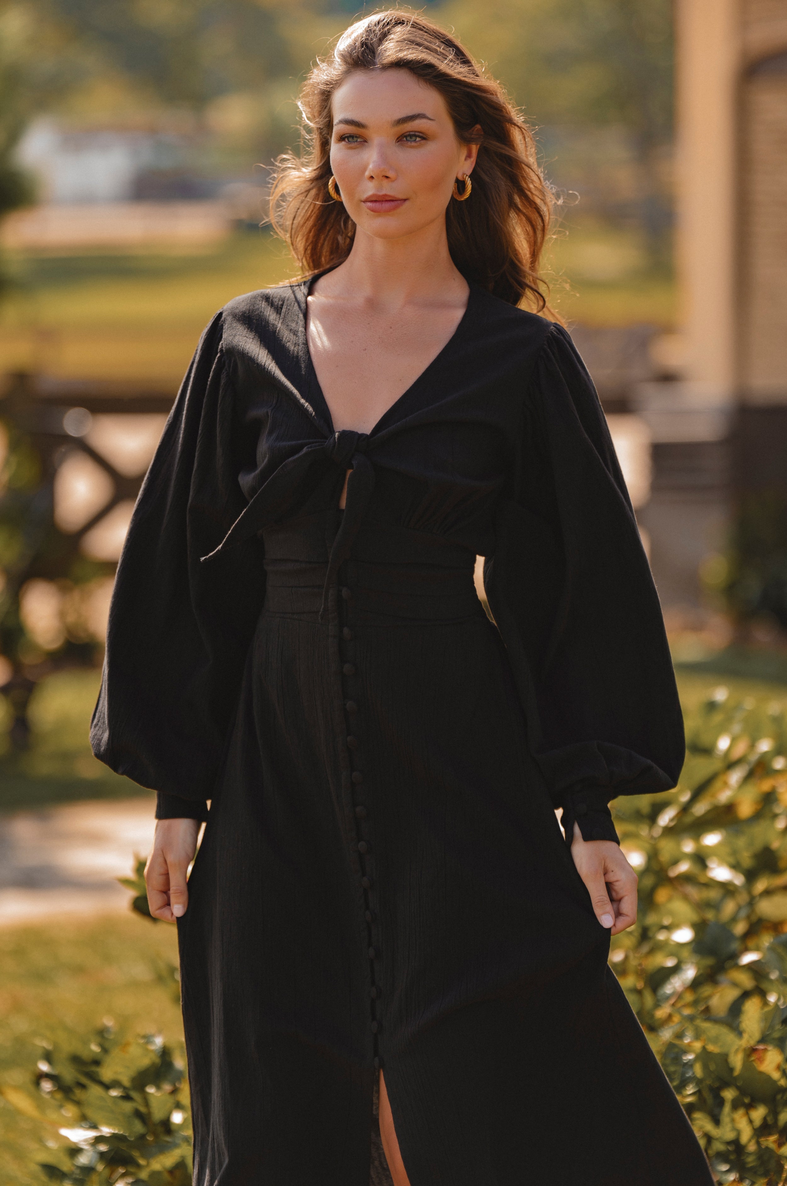 Velvet Sky Long Sleeve Linen Midi Dress