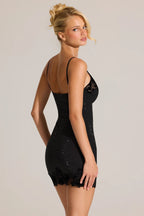 Villane Embellished Lace-Trim Mini Dress in Black