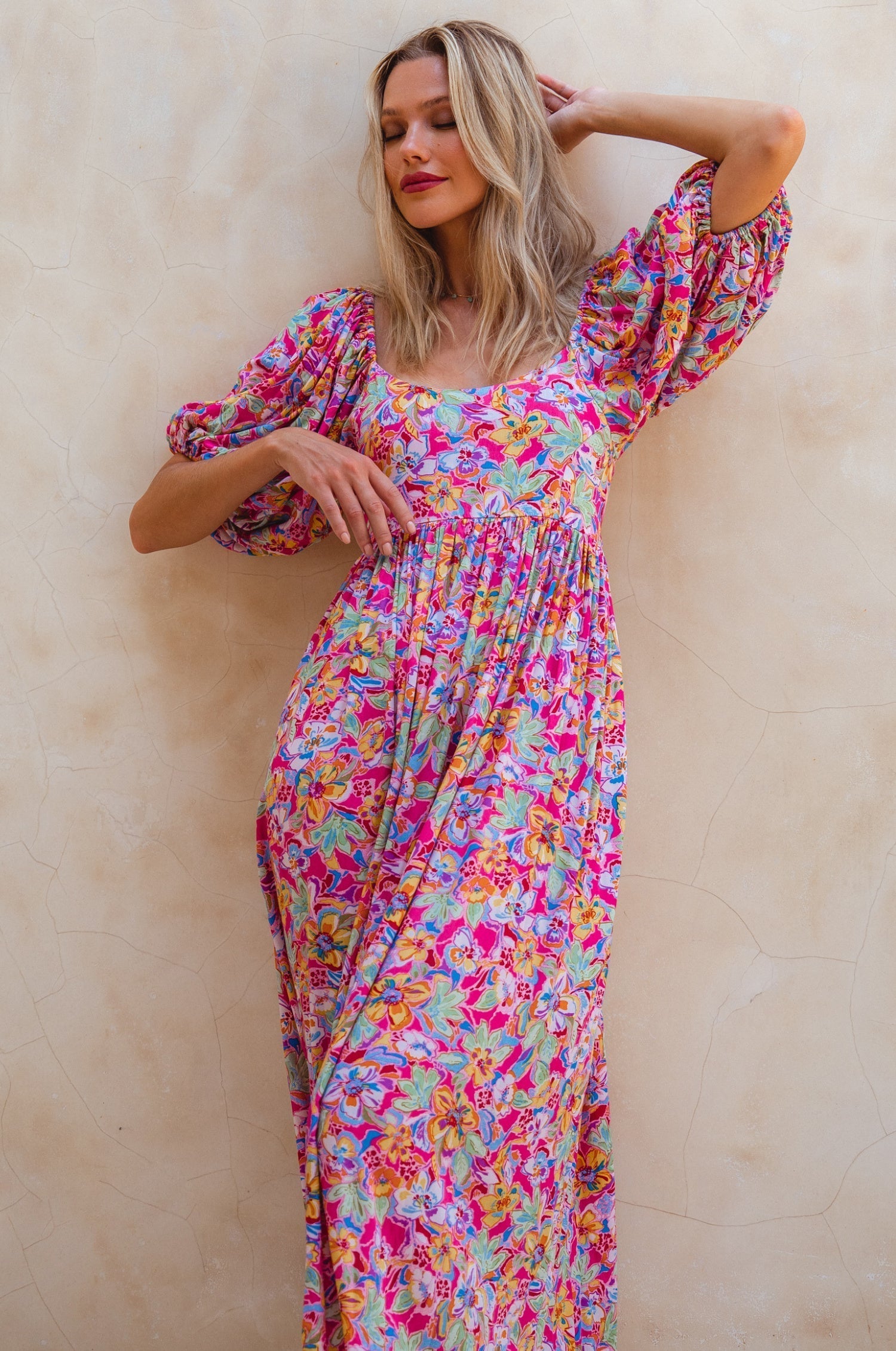 Violeta Puff Sleeve Midi Dress (Sale)