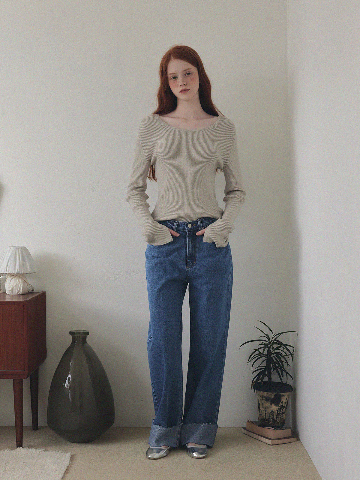 [TWEE] Puo Rolled-Up Wide Leg Denim Pants Jean