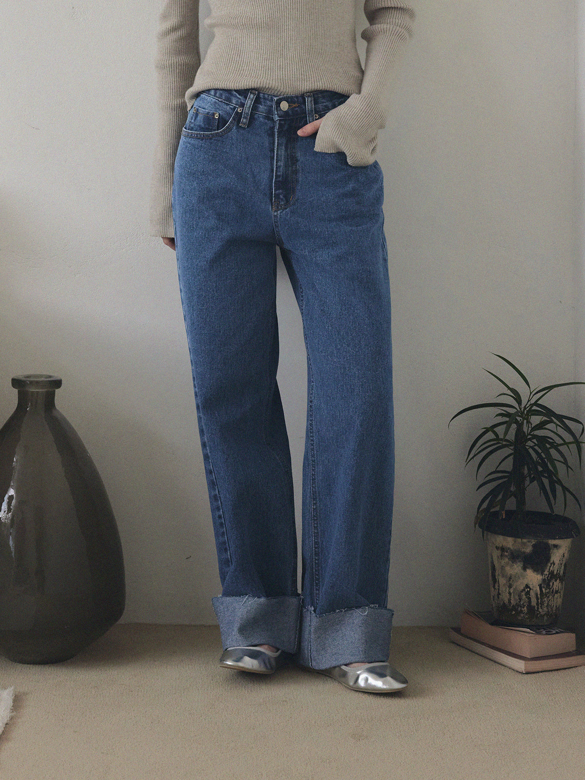 [TWEE] Puo Rolled-Up Wide Leg Denim Pants Jean
