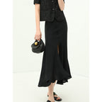 Black Draped Mermaid Skirt with Subtle Front Slit-0