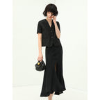 Black Draped Mermaid Skirt with Subtle Front Slit-1