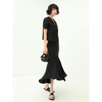 Black Draped Mermaid Skirt with Subtle Front Slit-2