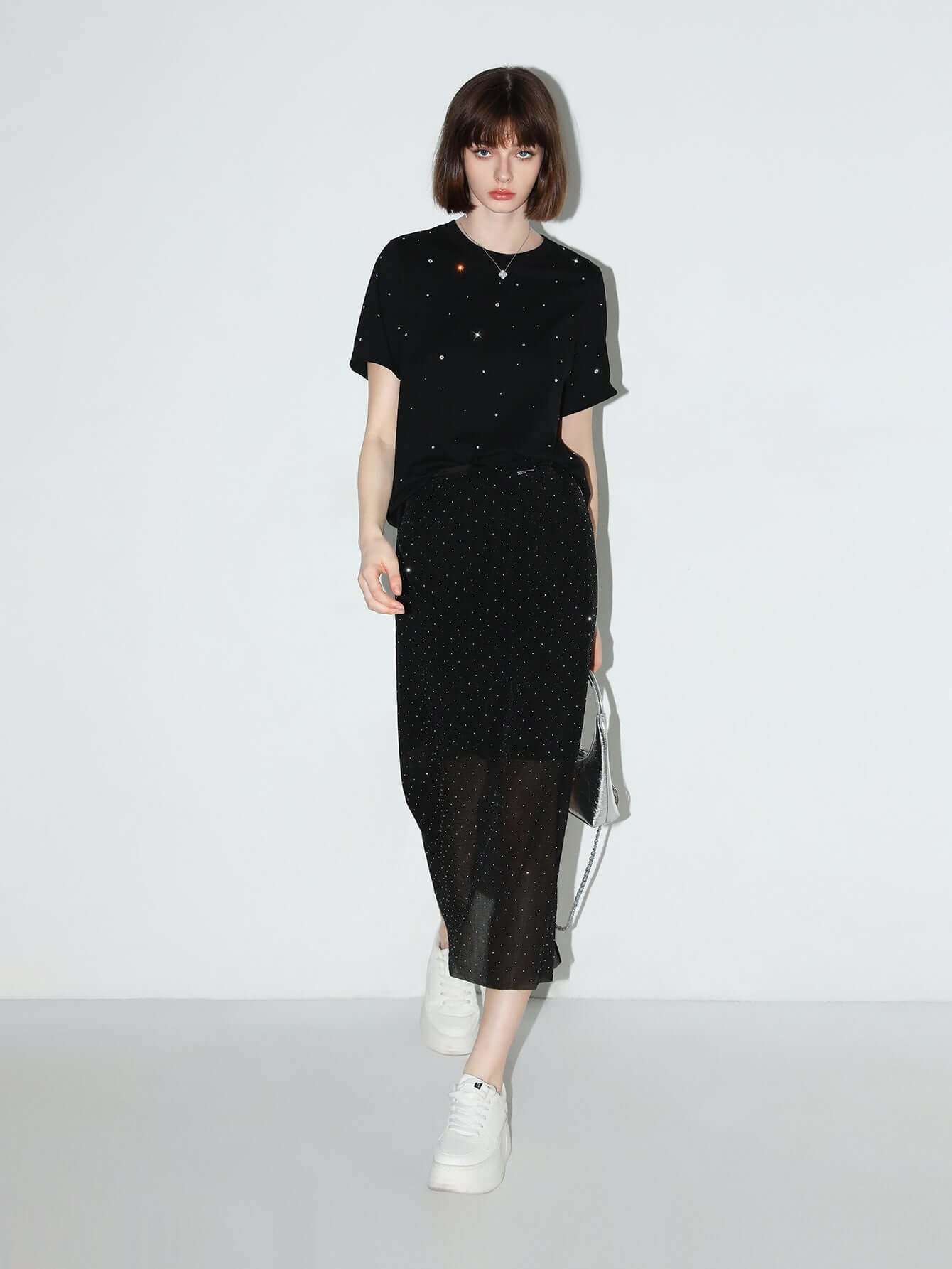 Black Rhinestone Starry Sky Short-Sleeve Tee-1