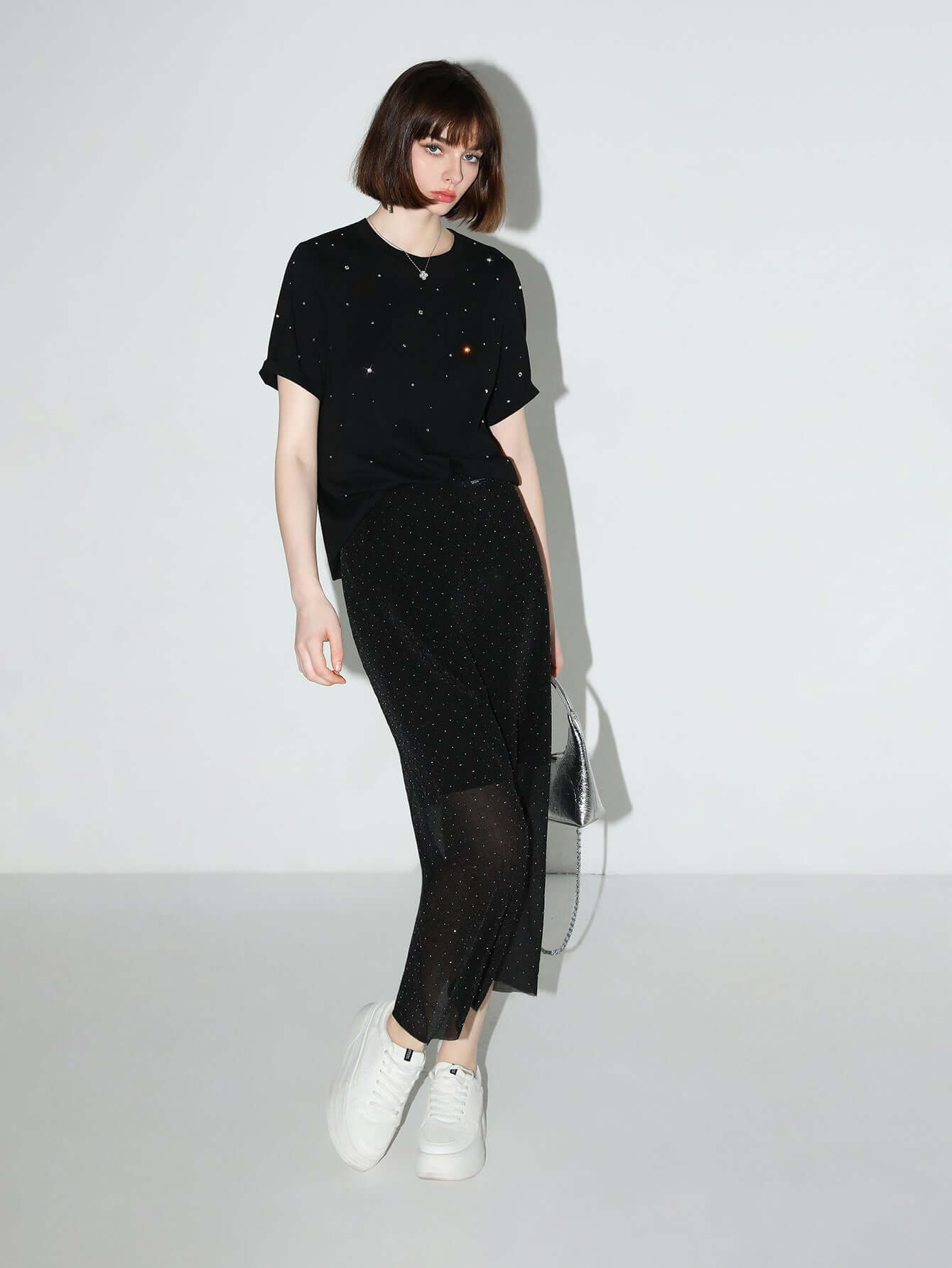 Black Rhinestone Starry Sky Short-Sleeve Tee-2