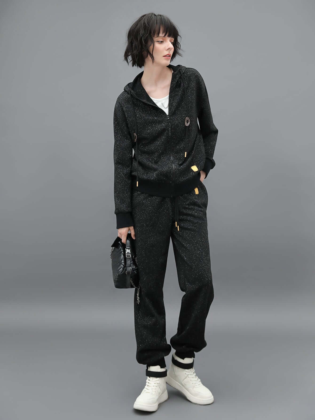 Black Sporty Rib Cuff Pants-0