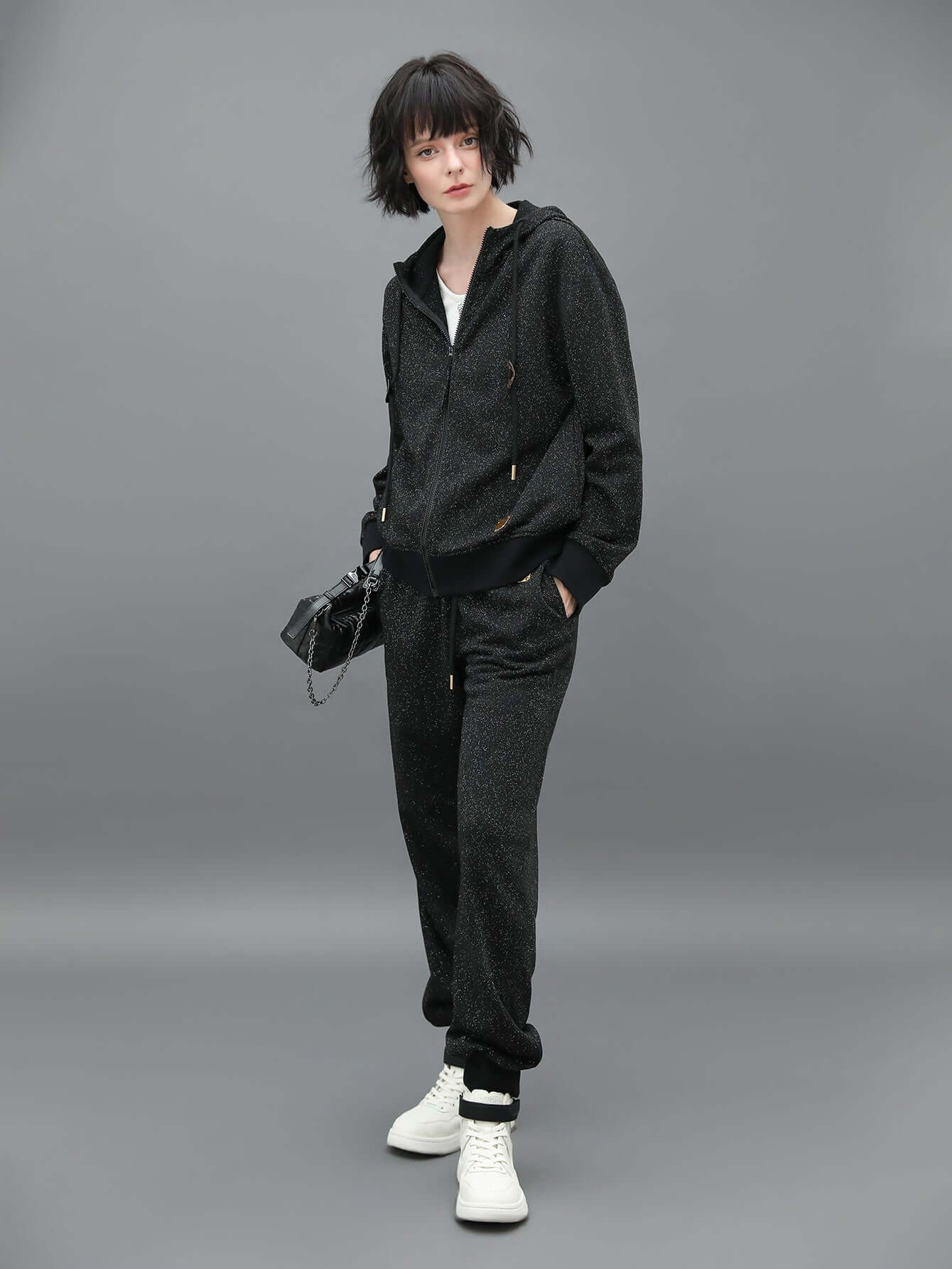 Black Sporty Rib Cuff Pants-1