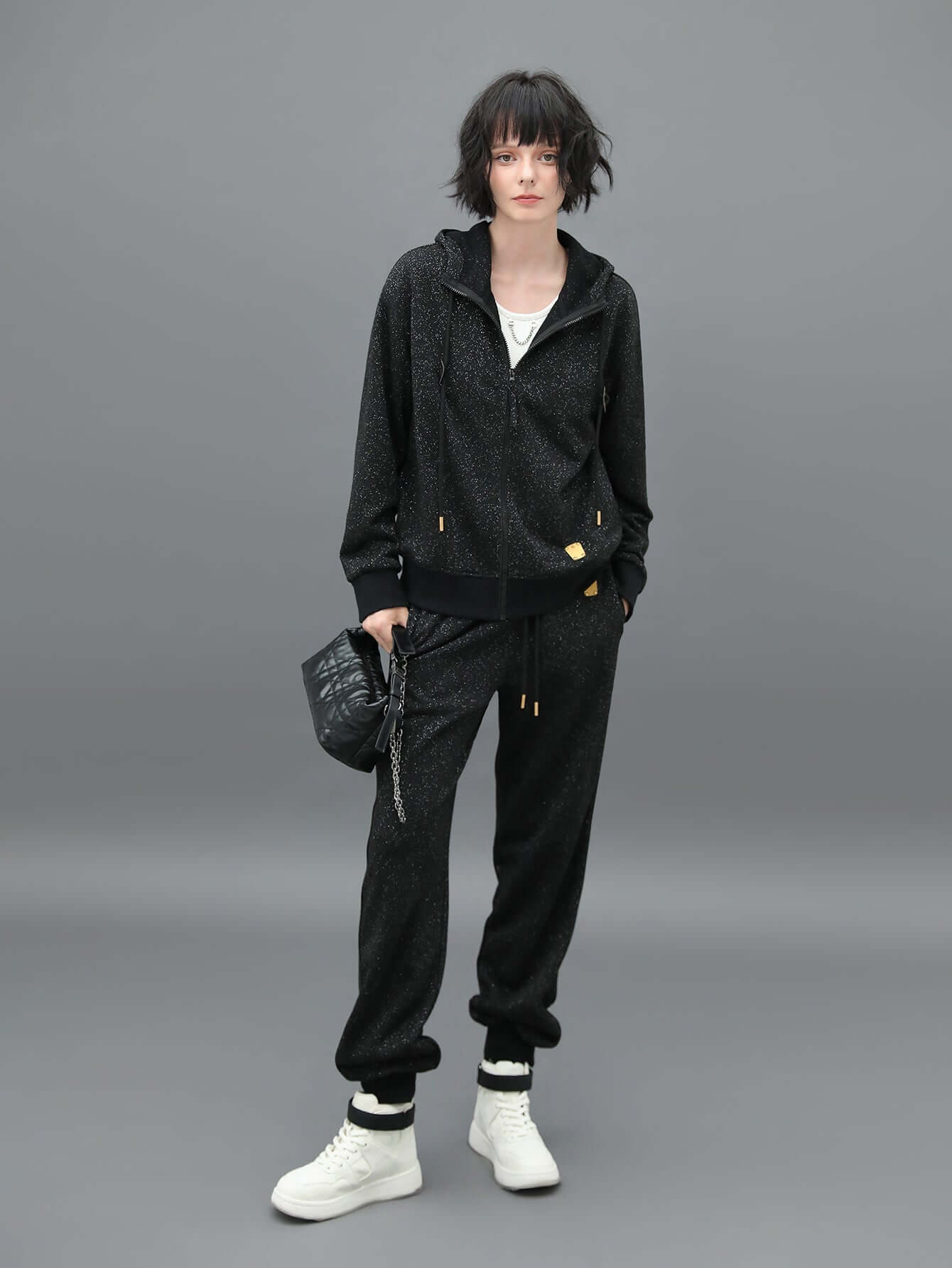 Black Sporty Rib Cuff Pants-2