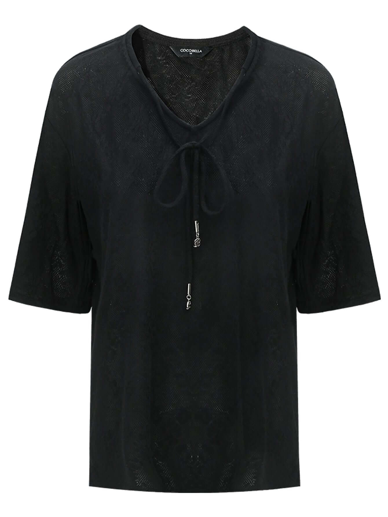 Black Tie-Up Knitted Top with Quarter Sleeves-3