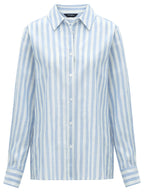 Blue and White Striped Long Sleeve Collared Shirt-3