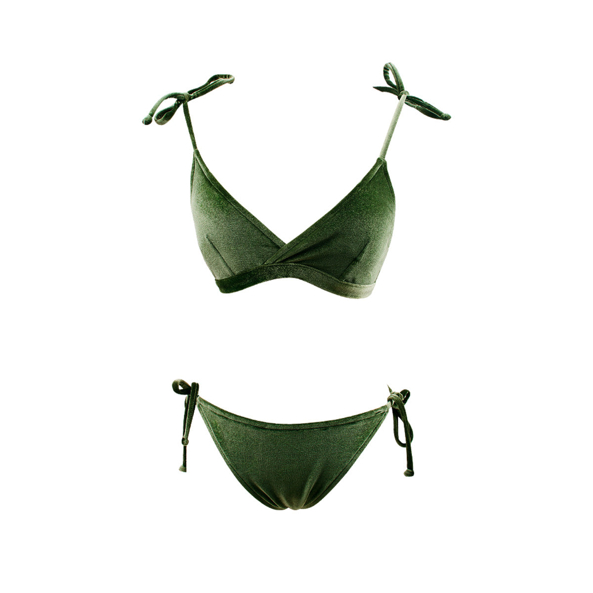 Bow Tie Shoulder Straps Green Bikini Set-3