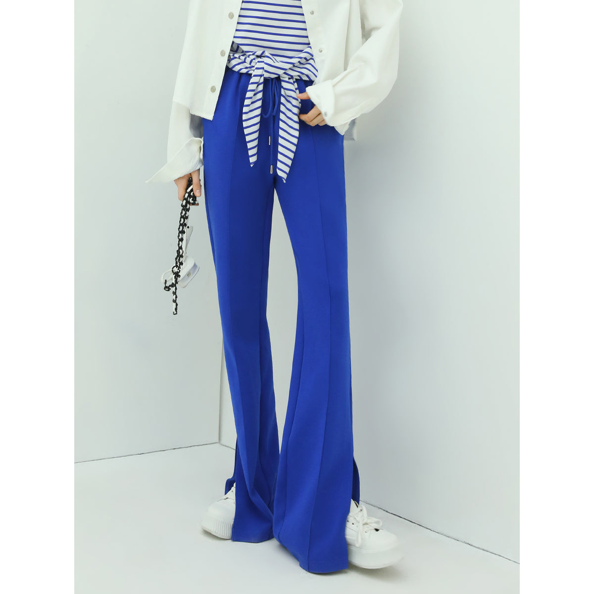 Breathable Casual Flared Pants with Side Slits-0