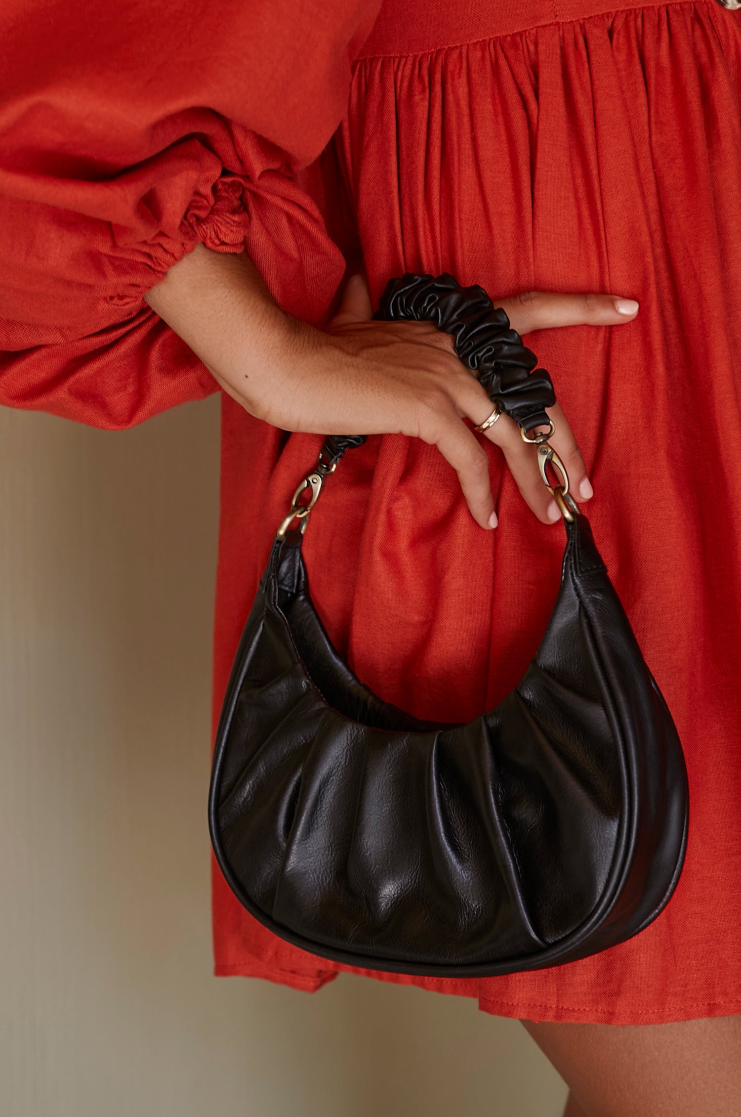 Camille Ruched Leather Bag-0