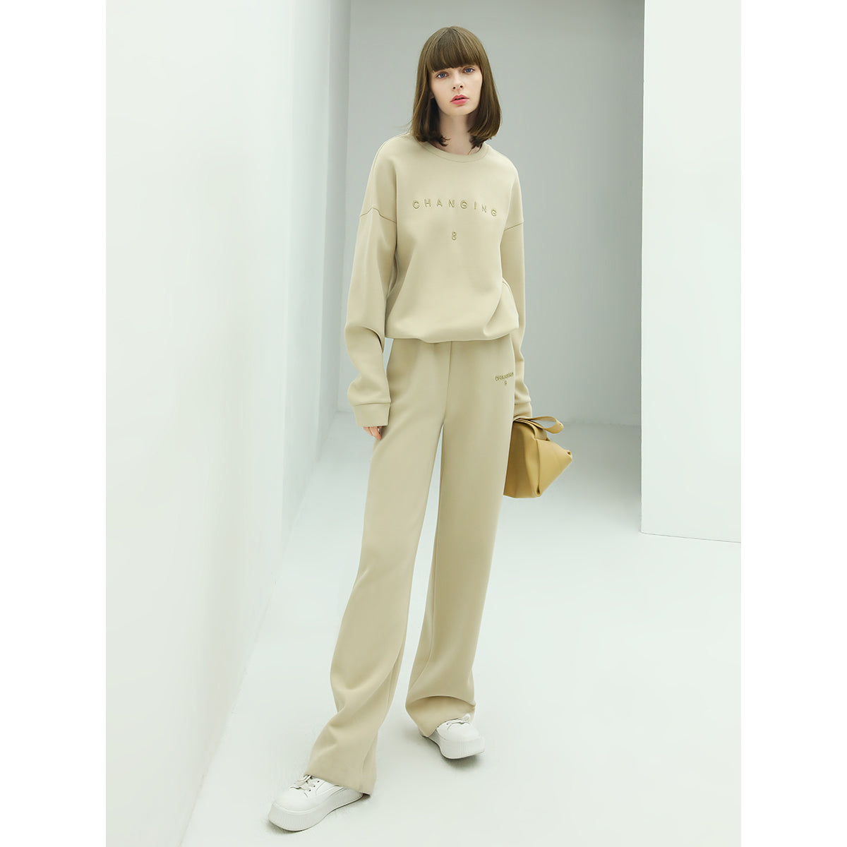 Casual Airy Cream Sweater Pants-2