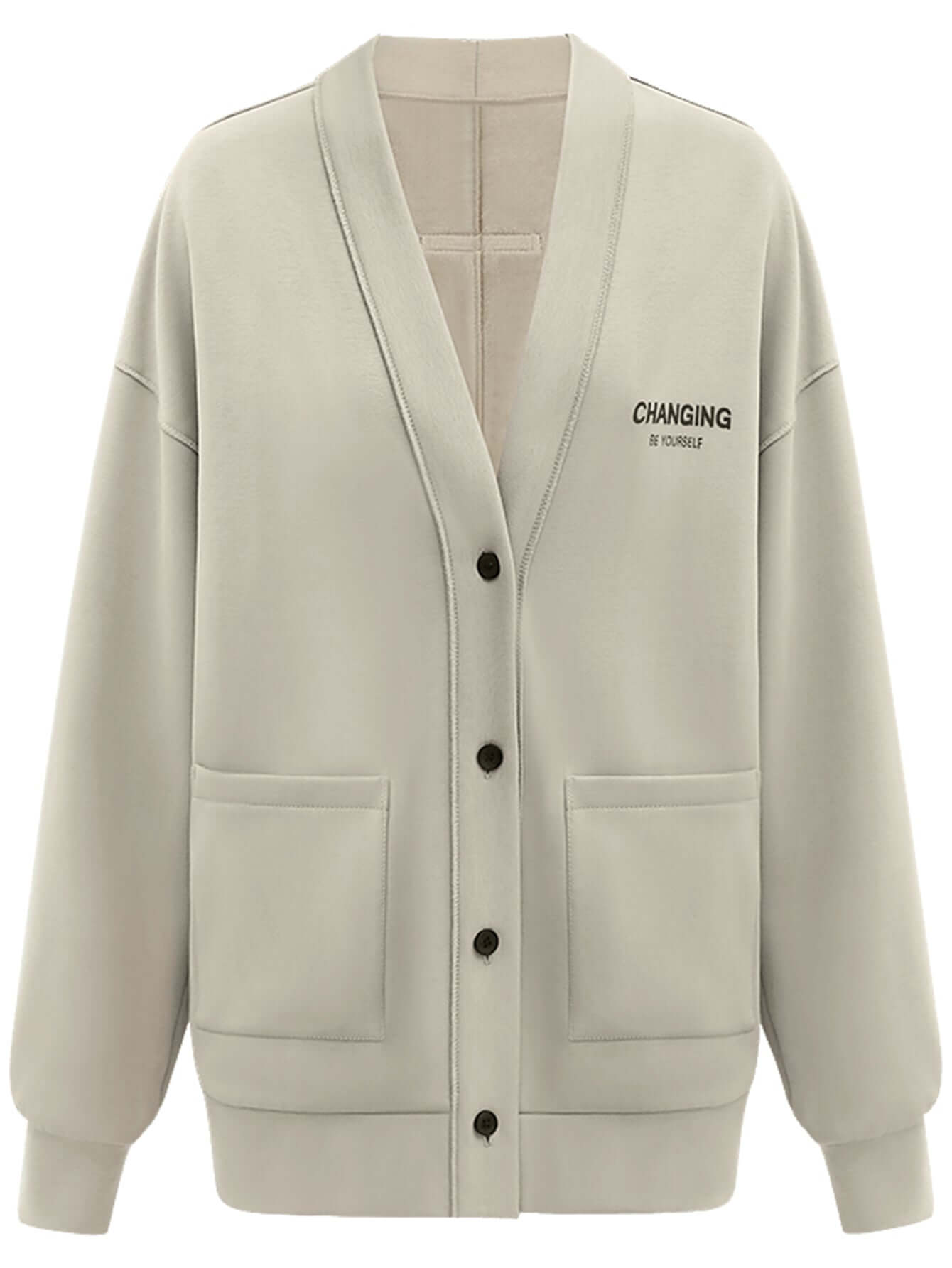 Casual Oversized Khaki Cardigan with Pockets