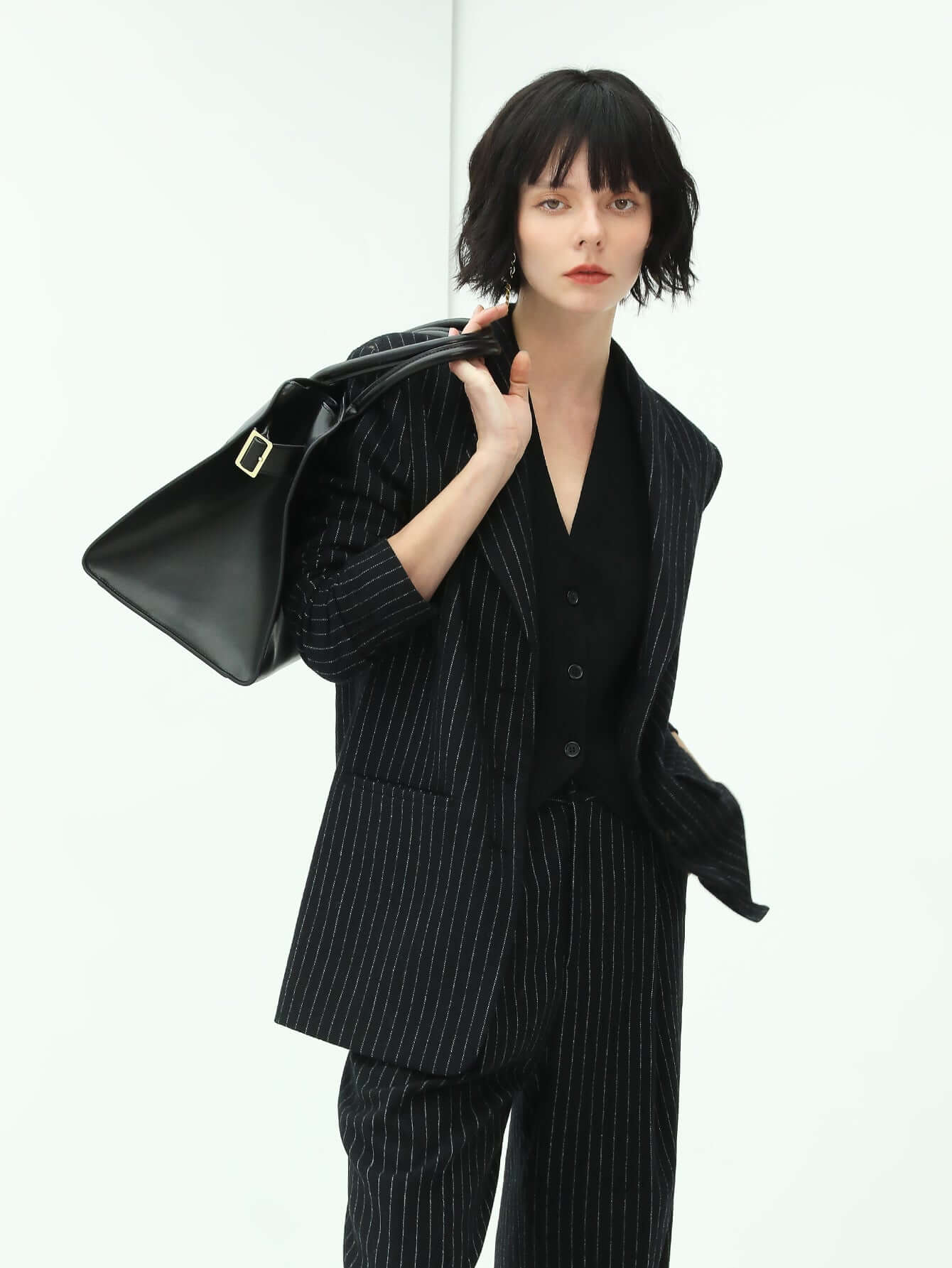 Classic Black Pinstripe Tailored Blazer
