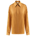 Edgy Brown Silk Shirt with Bejeweled Sleeves-4