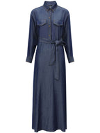 Edgy High-Waist Long-Sleeve Denim Shirt Dress in Navy-3