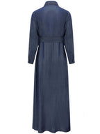 Edgy High-Waist Long-Sleeve Denim Shirt Dress in Navy-4
