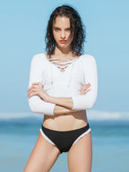 Edgy White Long Sleeve Tankini Swimsuit-0
