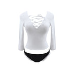 Edgy White Long Sleeve Tankini Swimsuit-3