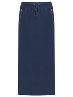 Elastic Drawcord Back-Slit Navy Skirt-3