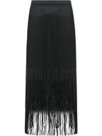 Elegant Black Double-Layered Fringe Pleated Skirt-3