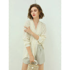 Elegant Pleated V-Neck Apricot Chiffon Shirt-1