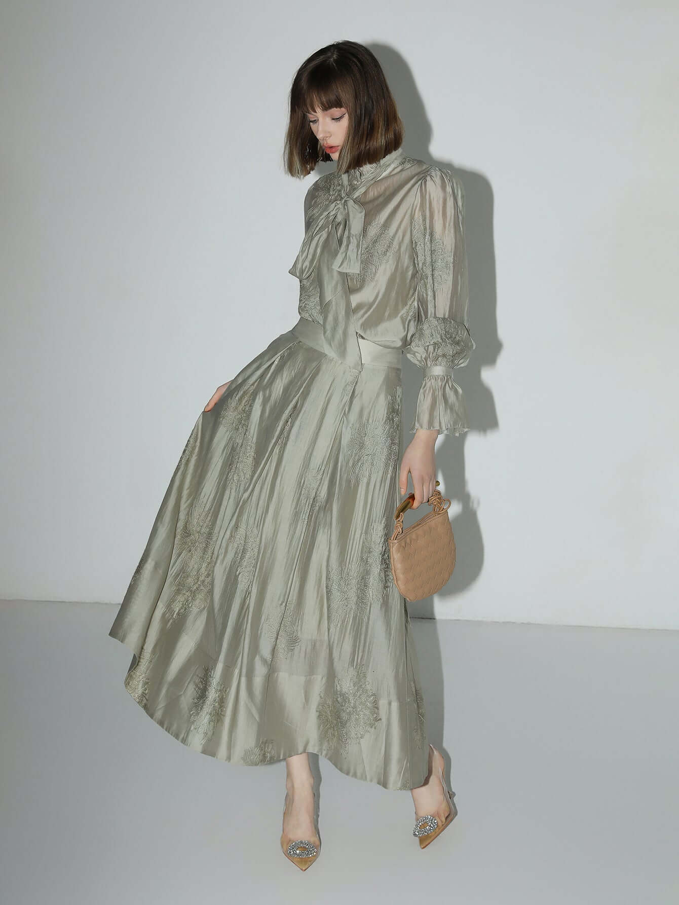 Embroidered Mint Mambo Pleated Skirt