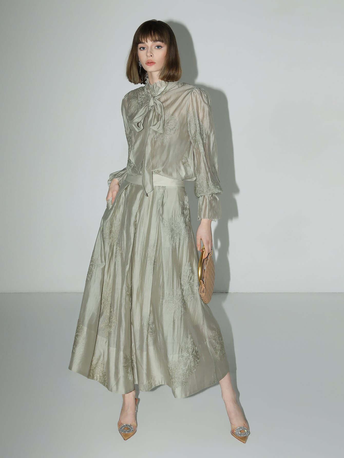 Embroidered Mint Mambo Pleated Skirt
