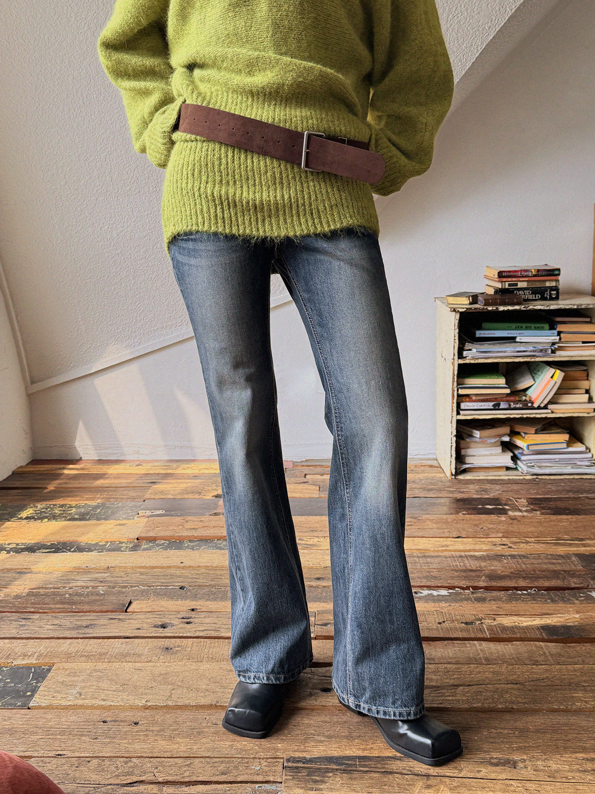 [TWEE]Aimed Washed Bootcut Denim Pants