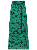 Floral Green and Black High-Waist Midi Skirt-3