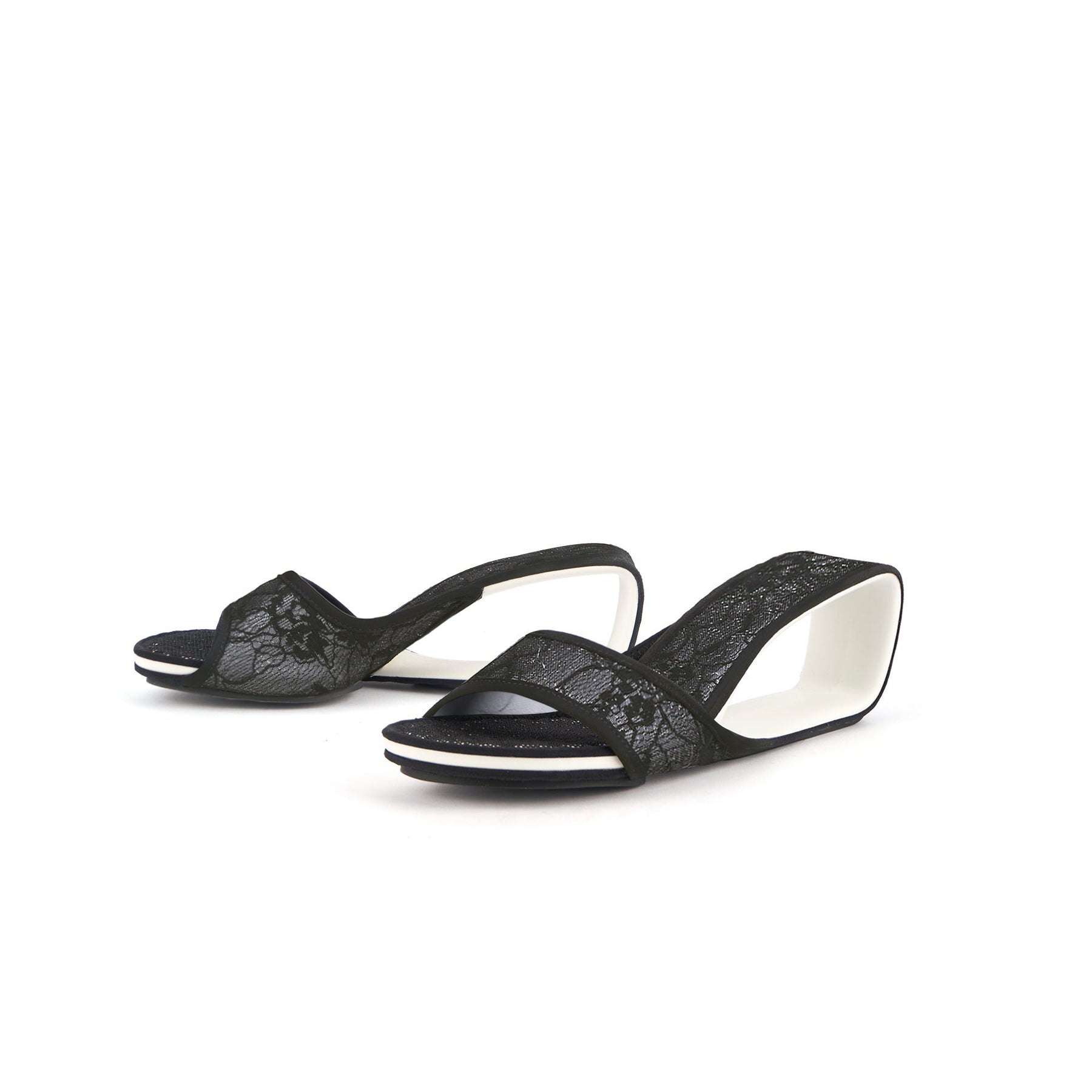 Floral Lace Mid-Heel Hollow Wedges-4