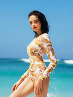 Floral One Piece Surf Swimsuit with Waist Cutouts-1