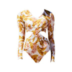 Floral One Piece Surf Swimsuit with Waist Cutouts-3