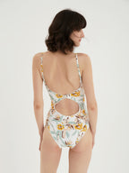 Floral One Piece Swimsuit with Thin Straps and Back Cutouts-2