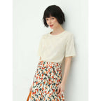 Floral Shoulder Knot Knitted Ivory Tee-0