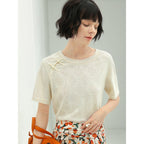 Floral Shoulder Knot Knitted Ivory Tee-1