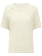 Floral Shoulder Knot Knitted Ivory Tee-3