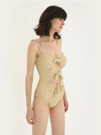 French Vintage Bow Cutout One Piece Swimsuit-1