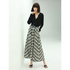 Full A Line High-Waist Checkered Maxi Skirt-1