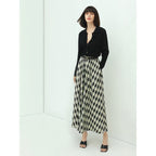 Full A Line High-Waist Checkered Maxi Skirt-2