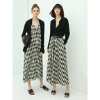 Full A Line High-Waist Checkered Maxi Skirt-3