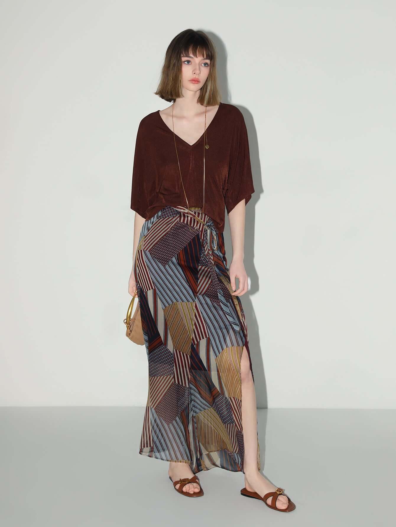 Geometric Patchwork Print Chiffon Skirt