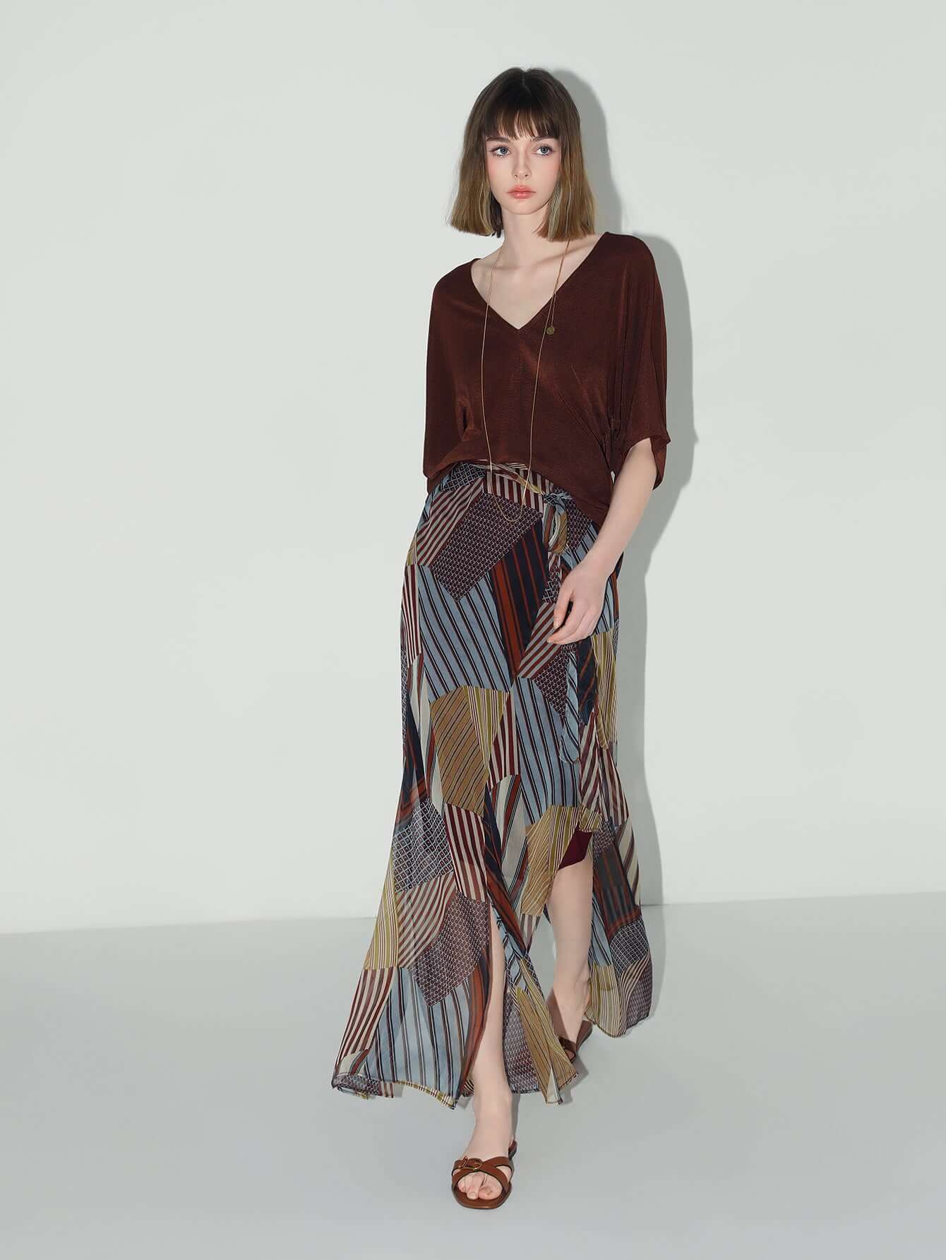 Geometric Patchwork Print Chiffon Skirt