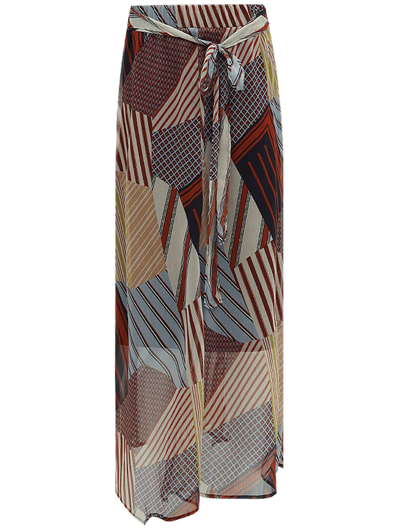 Geometric Patchwork Print Chiffon Skirt