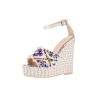 Girly Rhinestone Encrusted White Bohemian Wedges-1