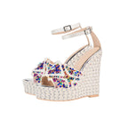 Girly Rhinestone Encrusted White Bohemian Wedges-3